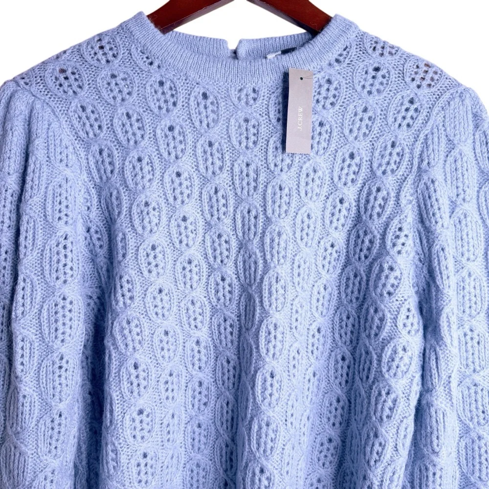 J. CREW NWT Puff Sleeve Alpaca Blend Knit Sweater Size Medium in Dusk Blue - Picture 3 of 10